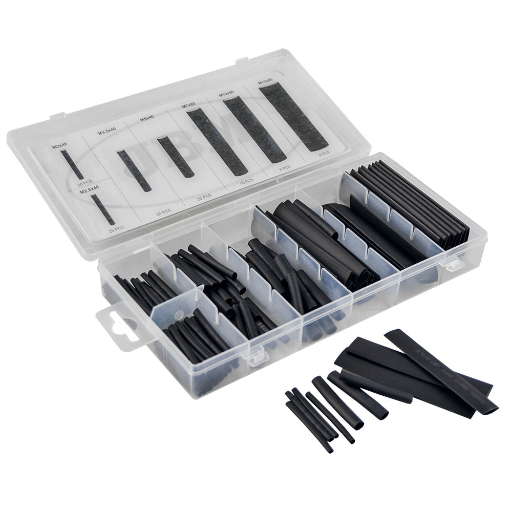 ESTUCHE DE TUBOS TERMORETRÁCTILES NEGROS 127PCS