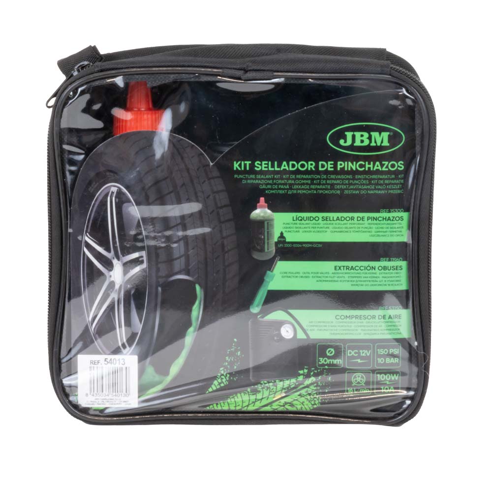 KIT SELLADOR DE PINCHAZOS - LÍQUIDO Y COMPRESOR DE AIRE