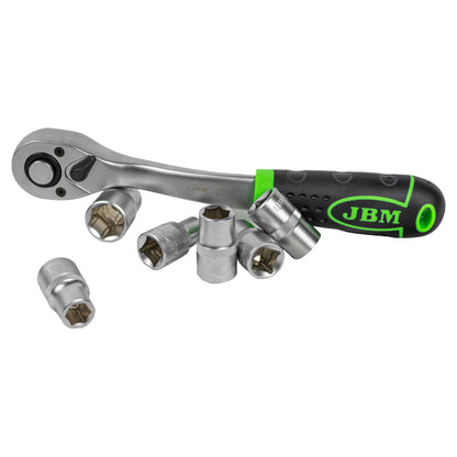 CARRACA DE 1/2" CON CABEZAL CON 72 DIENTES 255MM Y VASOS HEXAGONALES